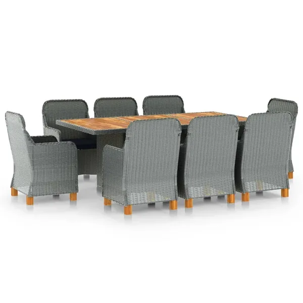 Ensemble à manger d'extérieur et coussins 9 pcs résine tressée