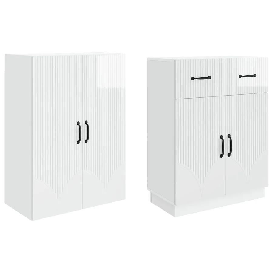 Ensemble de Meubles 2 pcs Blanc brillant Bois d'ingénierie - 4