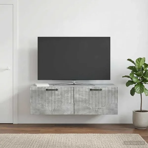 Meuble TV mural Gris béton 98 x 41 x 30 cm Bois d'ingénierie