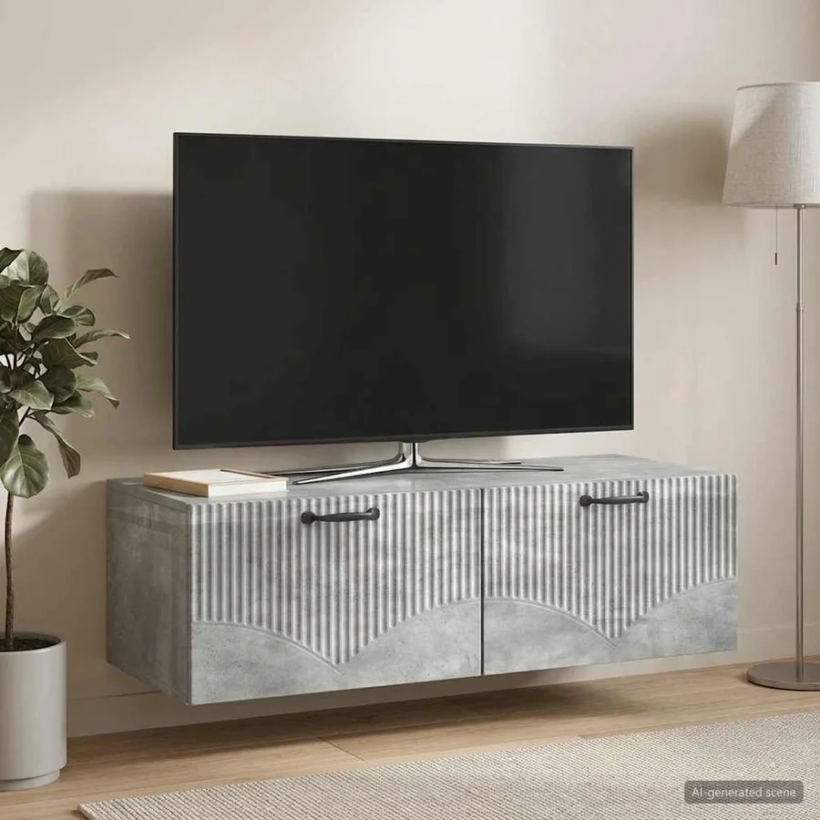 Meuble TV mural Gris béton 98 x 41 x 30 cm Bois d'ingénierie - 4