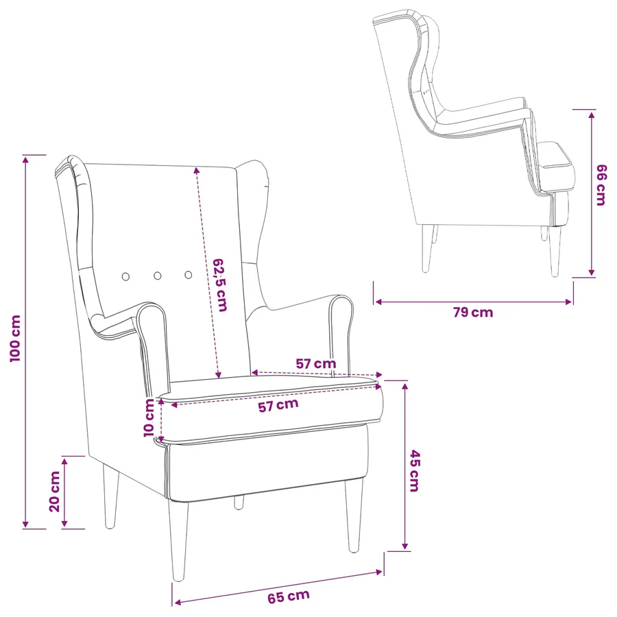 Fauteuil Bordeaux Tissu - 8
