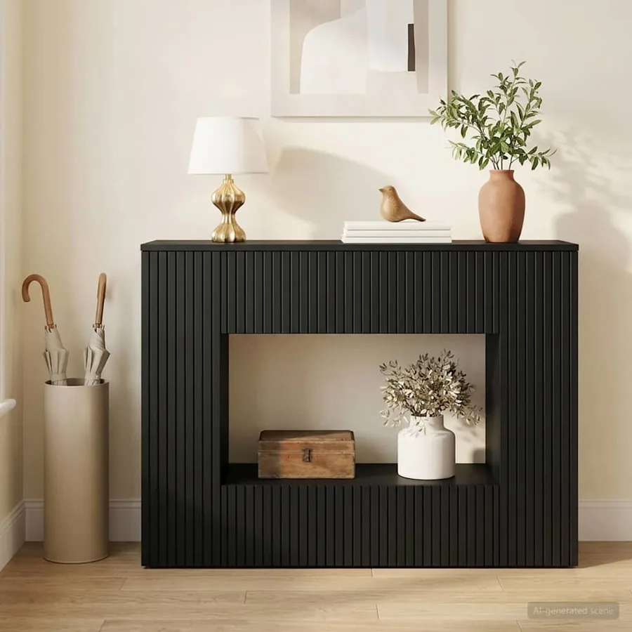 Table console Rayé Noir 101 x 29 x 74 cm Bois d’ingénierie