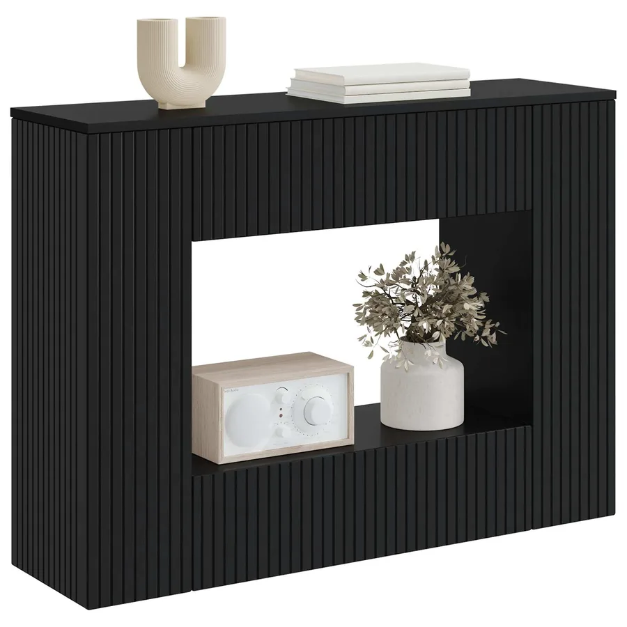 Table console Rayé Noir 101 x 29 x 74 cm Bois d’ingénierie - 3