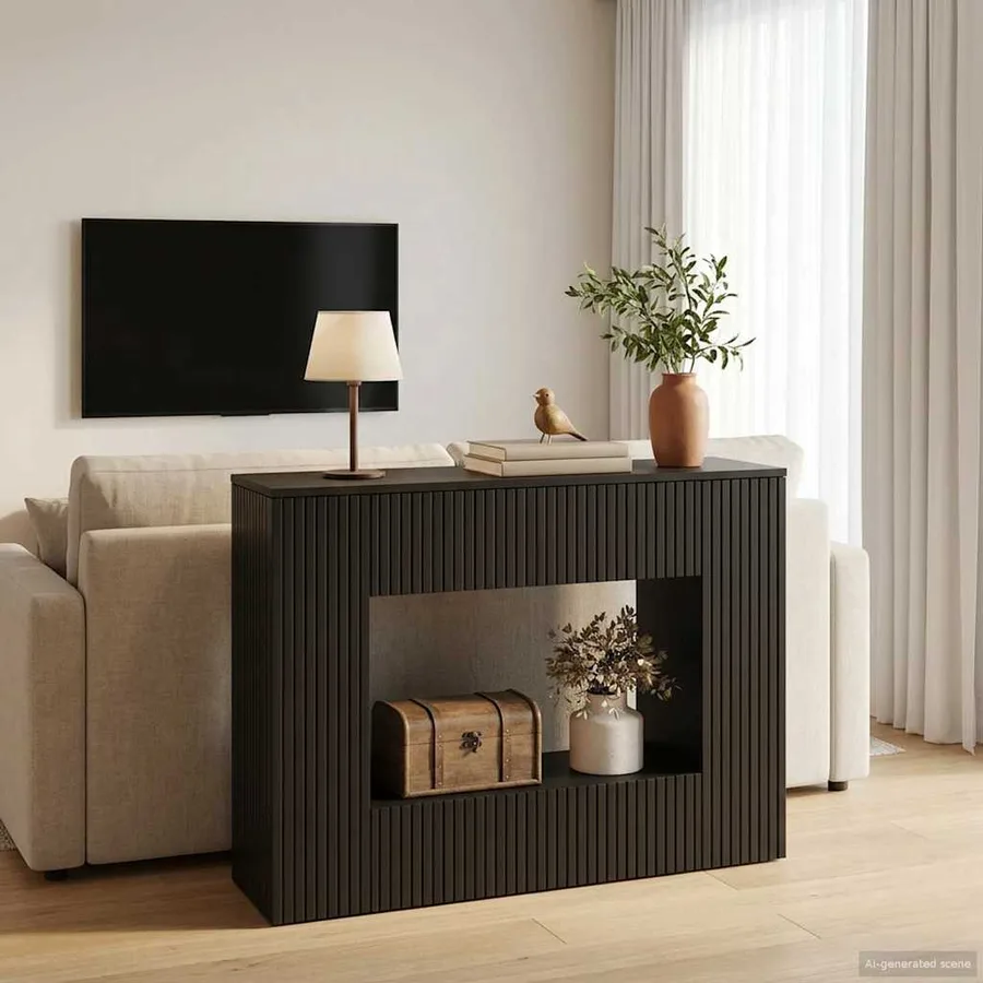 Table console Rayé Noir 101 x 29 x 74 cm Bois d’ingénierie - 4