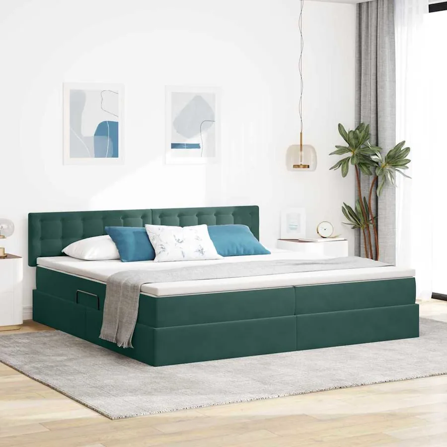Lit de Rangement Vert foncé 200 x 200 cm Velours
