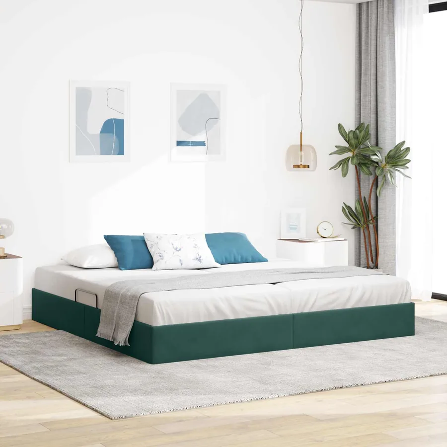 Cadre de lit ottoman Vert foncé 200 x 200 cm Velours