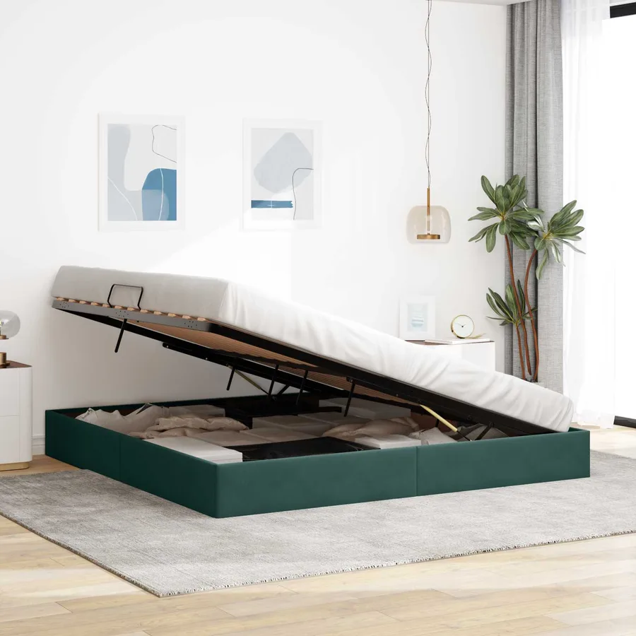 Cadre de lit ottoman Vert foncé 200 x 200 cm Velours - 4