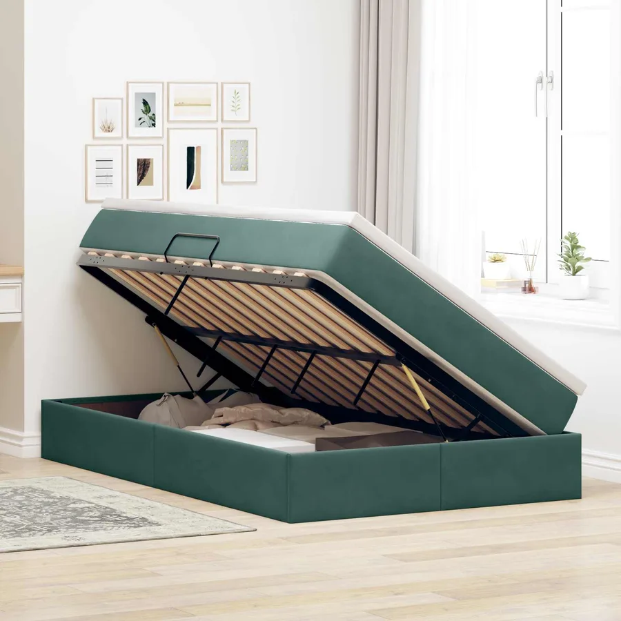 Lit avec rangement et matelas Vert foncé 120 x 190 cm Velours - 4