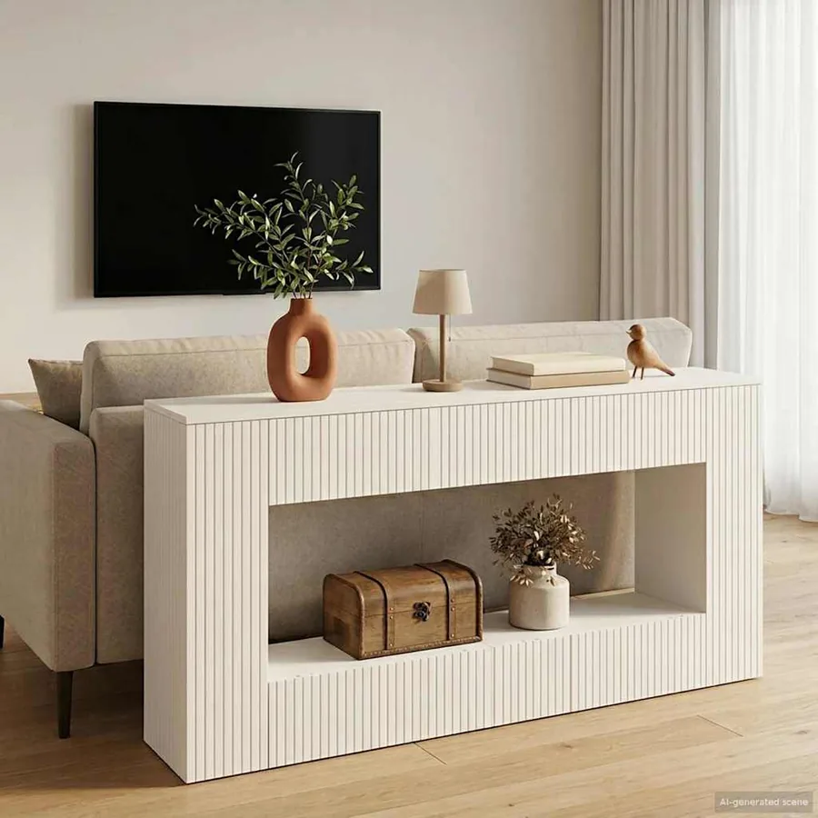 Table console Rayé Blanc 155 x 29 x 74 cm Bois d’ingénierie