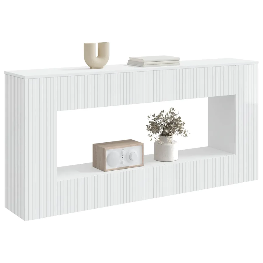 Table console Blanc Brillant 155 x 29 x 74 cm Bois d’ingénierie - 3