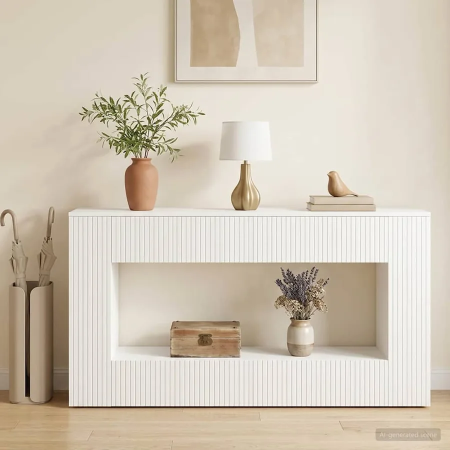 Table console Blanc Brillant 155 x 29 x 74 cm Bois d’ingénierie - 4