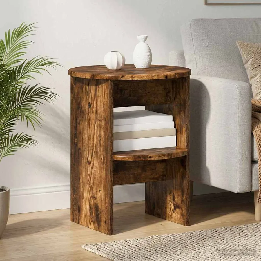 Meuble d'appoint 2 pcs Chêne Fumé Ø40 x 50 cm Bois d’ingénierie