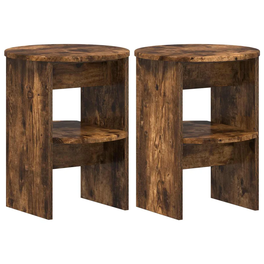 Meuble d'appoint 2 pcs Chêne Fumé Ø40 x 50 cm Bois d’ingénierie - 2