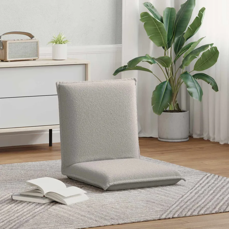 Fauteuil de sol ajustable Gris clair Tissu en laine de mouton - 3