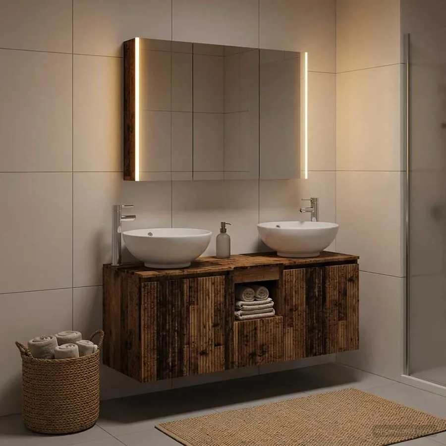 Ensemble d'armoire de salle de bain 4 pcs Bois ancien