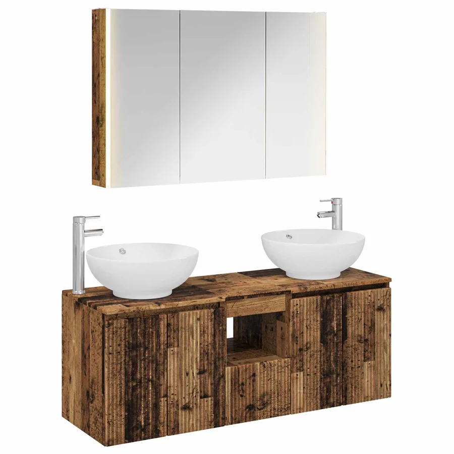 Ensemble d'armoire de salle de bain 4 pcs Bois ancien - 2