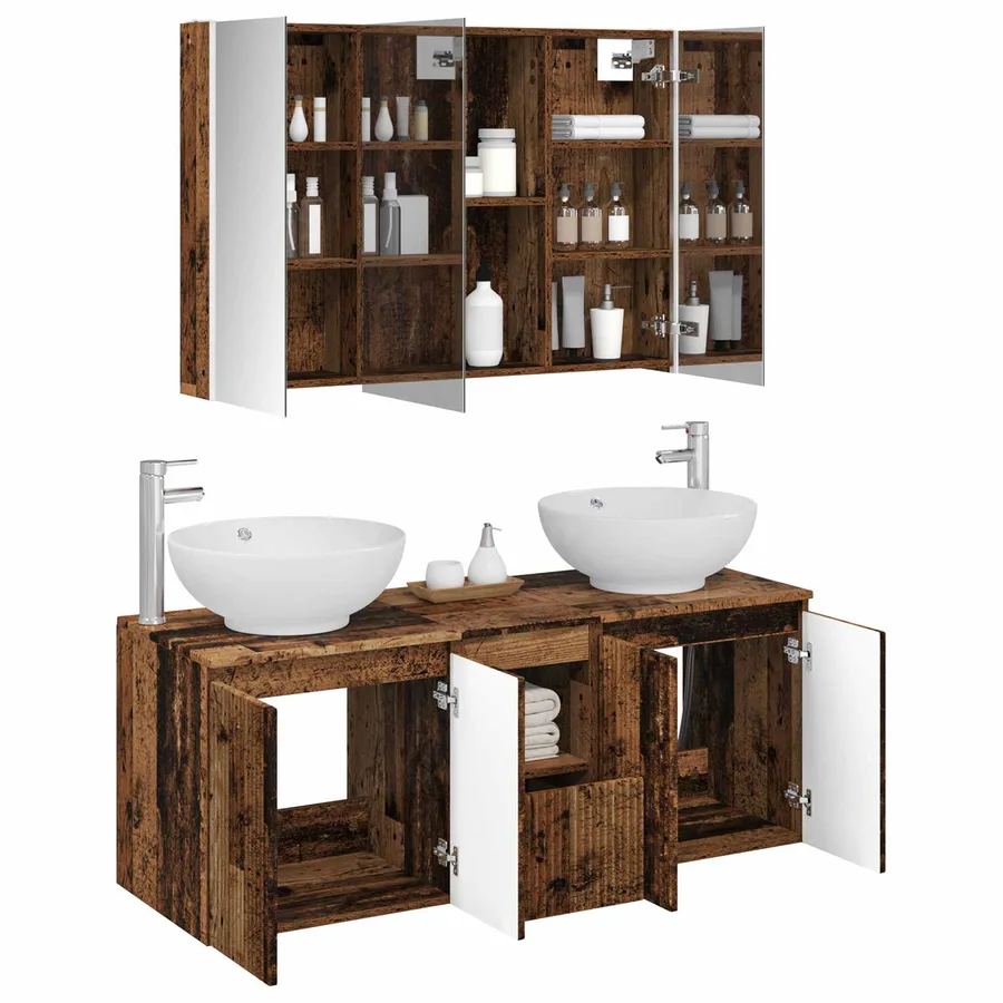 Ensemble d'armoire de salle de bain 4 pcs Bois ancien - 3