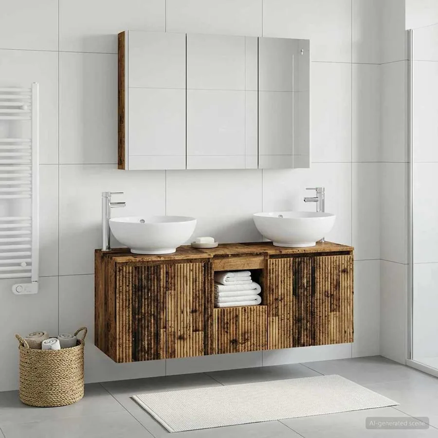 Ensemble d'armoire de salle de bain 4 pcs Bois ancien - 4
