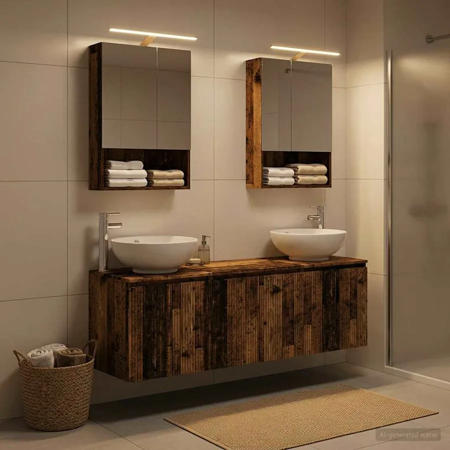 Ensemble d'armoire de salle de bain 5 pcs Bois ancien