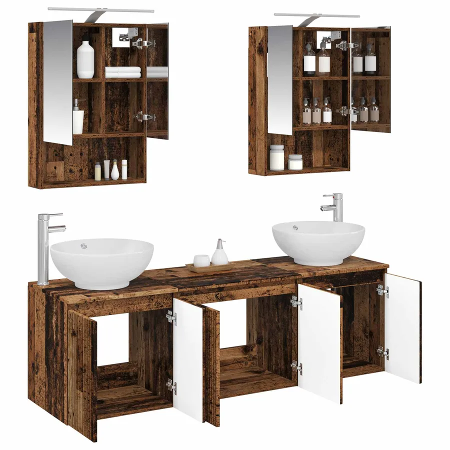Ensemble d'armoire de salle de bain 5 pcs Bois ancien - 3