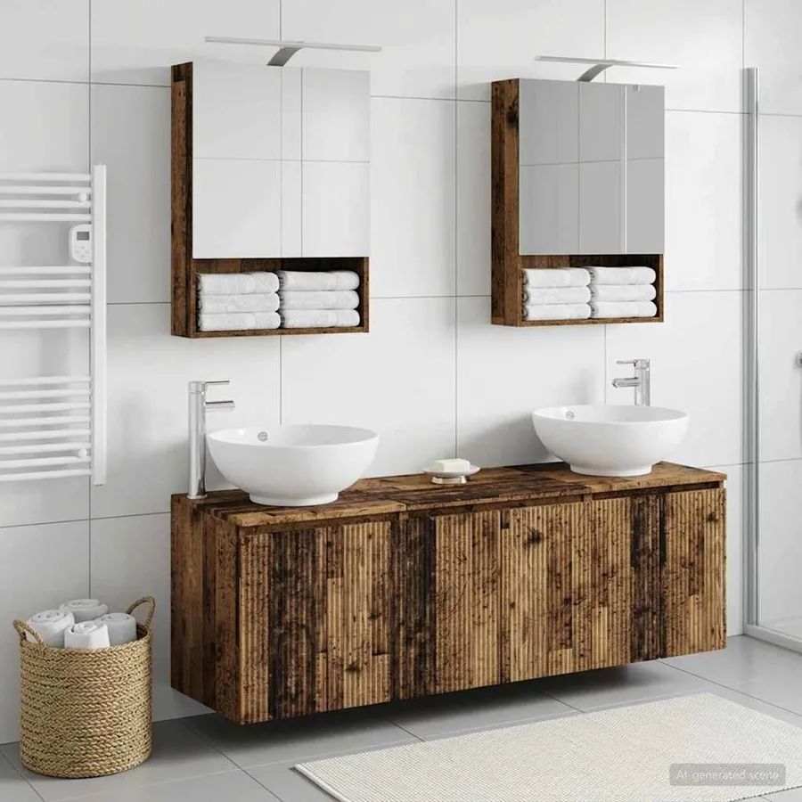 Ensemble d'armoire de salle de bain 5 pcs Bois ancien - 4