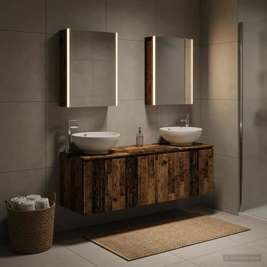 Ensemble d'armoire de salle de bain 5 pcs Bois ancien