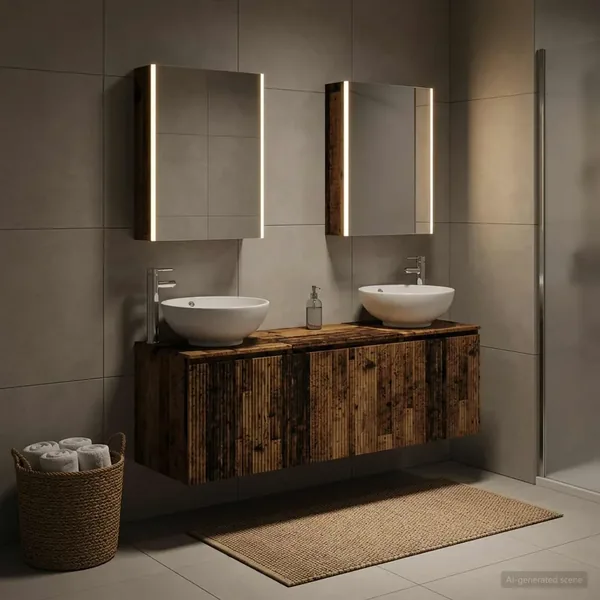 Ensemble d'armoire de salle de bain 5 pcs Bois ancien