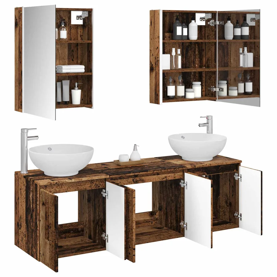 Ensemble d'armoire de salle de bain 5 pcs Bois ancien - 3