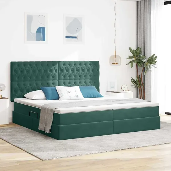 Lit de rangement LED avec matelas Vert foncé 200 x 200 cm