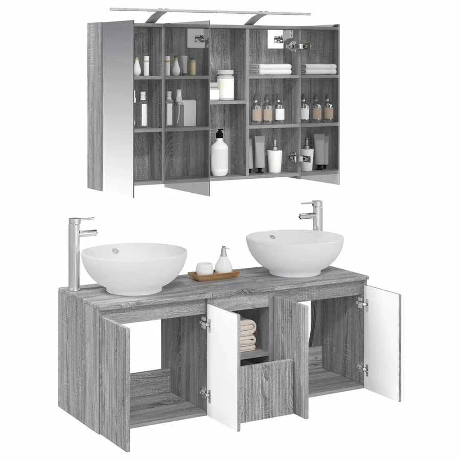 Ensemble d'armoire de salle de bain 4 pcs Sonoma gris - 3