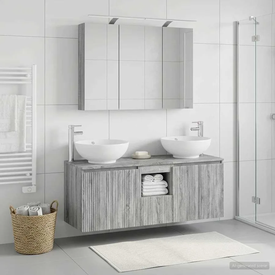 Ensemble d'armoire de salle de bain 4 pcs Sonoma gris - 4