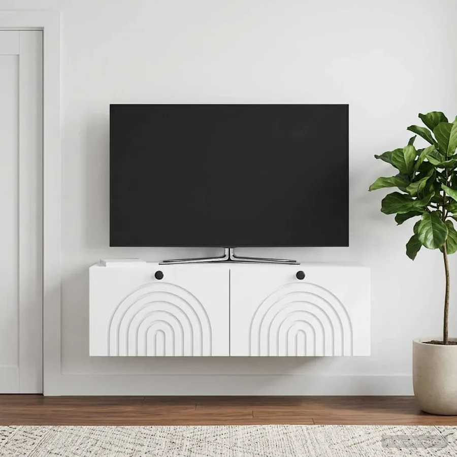 Meuble TV mural Blanc 98 x 31 x 30 cm Bois d'ingénierie - 4