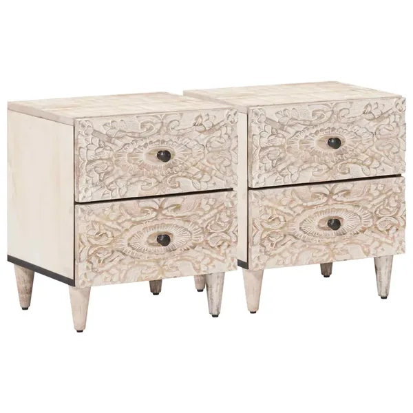 Cabinet de chevet avec tiroir 2 pcs Blanc 40 x 33,5 x 46 cm
