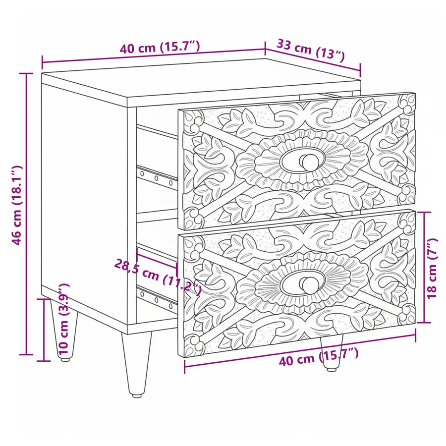 Cabinet de chevet avec tiroir 2 pcs Blanc 40 x 33,5 x 46 cm - 11