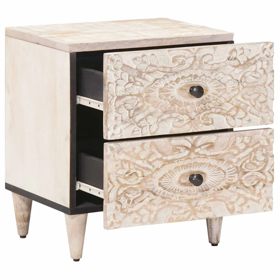 Cabinet de chevet avec tiroir 2 pcs Blanc 40 x 33,5 x 46 cm - 2
