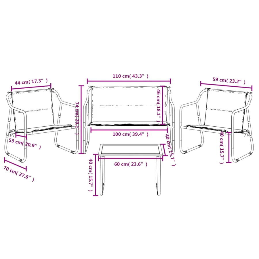 Salon de jardin avec coussins 4 pcs anthracite acier - 12
