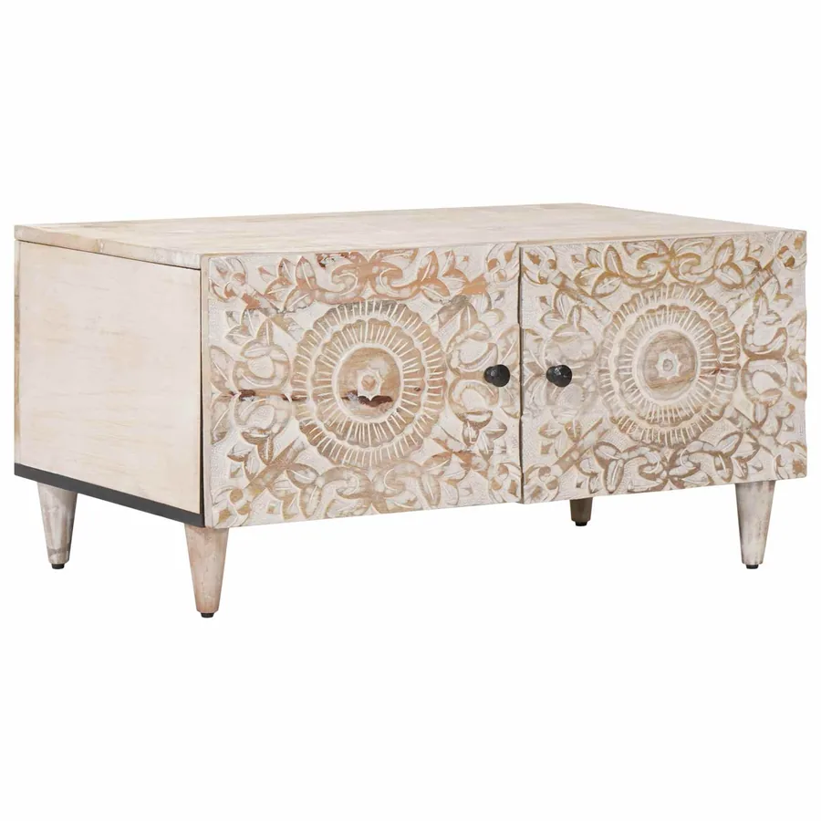 Table basse Blanc 80 x 50 x 40 cm Bois de mangue massif