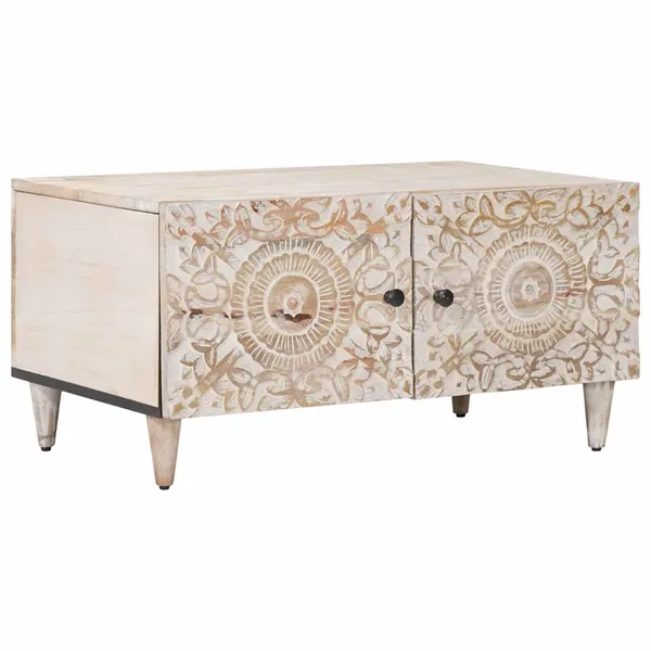 Table basse Blanc 80 x 50 x 40 cm Bois de mangue massif