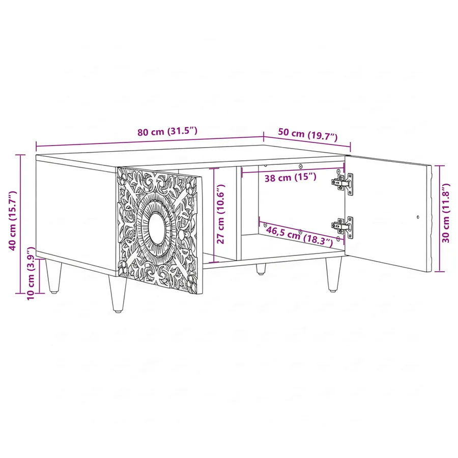 Table basse Blanc 80 x 50 x 40 cm Bois de mangue massif - 11