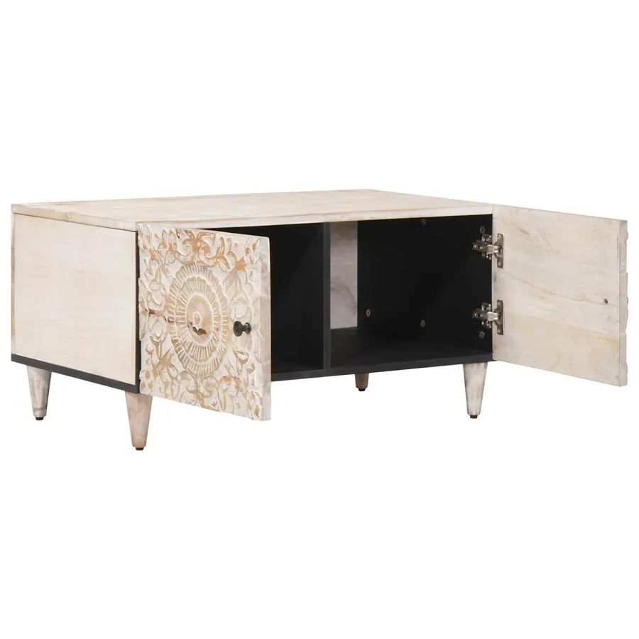 Table basse Blanc 80 x 50 x 40 cm Bois de mangue massif - 2