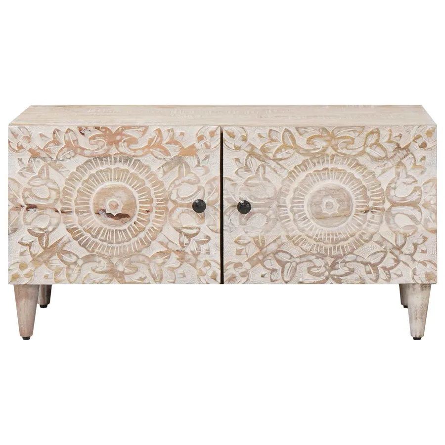 Table basse Blanc 80 x 50 x 40 cm Bois de mangue massif - 3