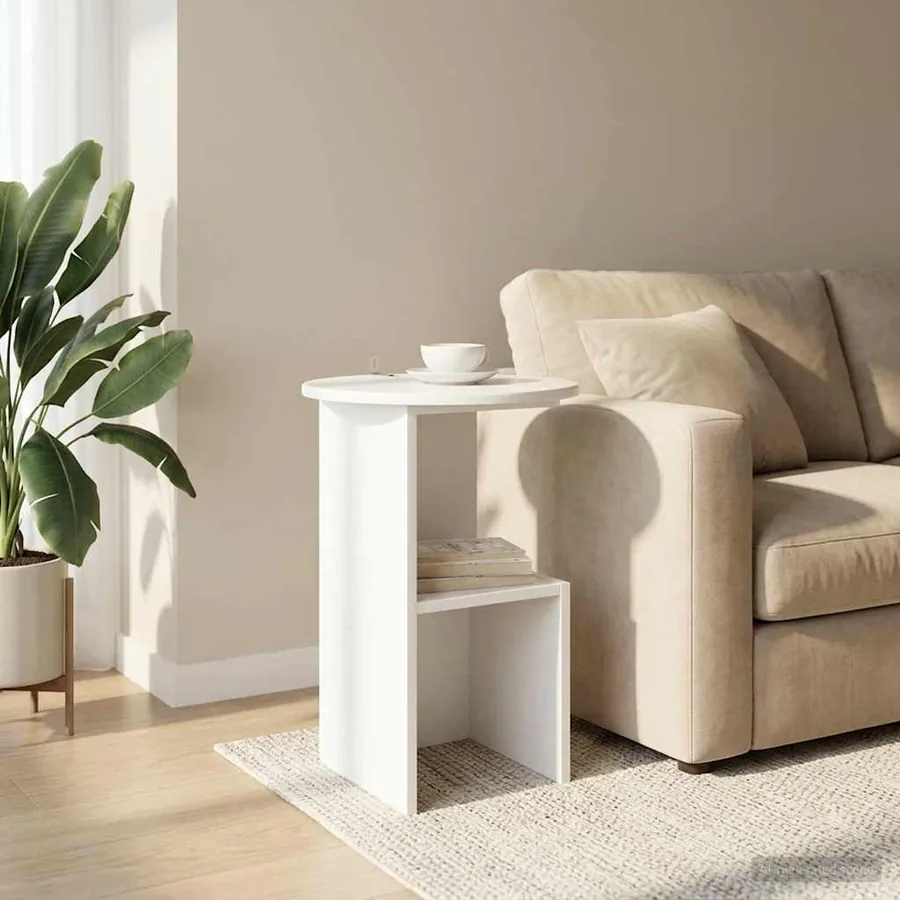 Table d'appoint Blanc brillant Ø 39,5 x 55 cm Bois d'ingénierie