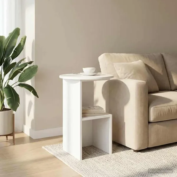 Table d'appoint Blanc brillant Ø 39,5 x 55 cm Bois d'ingénierie