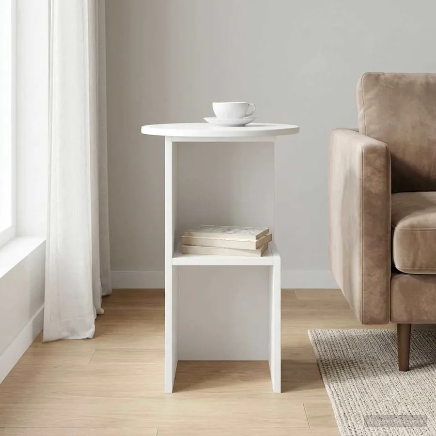 Table d'appoint Blanc brillant Ø 39,5 x 55 cm Bois d'ingénierie - 4