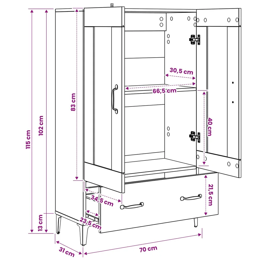 Haut Armoire Chêne noir 70 x 31 x 115 cm Bois d'ingénierie - 5