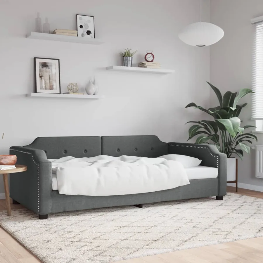 Lit de jour gris foncé 100x190 cm tissu