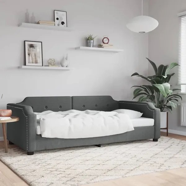 Lit de jour gris foncé 100x190 cm tissu