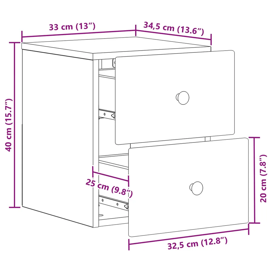 Cabinet de chevet mural 2 pcs Noir 34,5 x 33 x 40 cm - 11