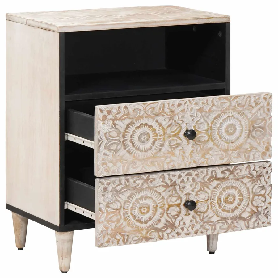 Armoire de lit Blanc 50 x 33 x 60 cm Bois de mangue massif - 2