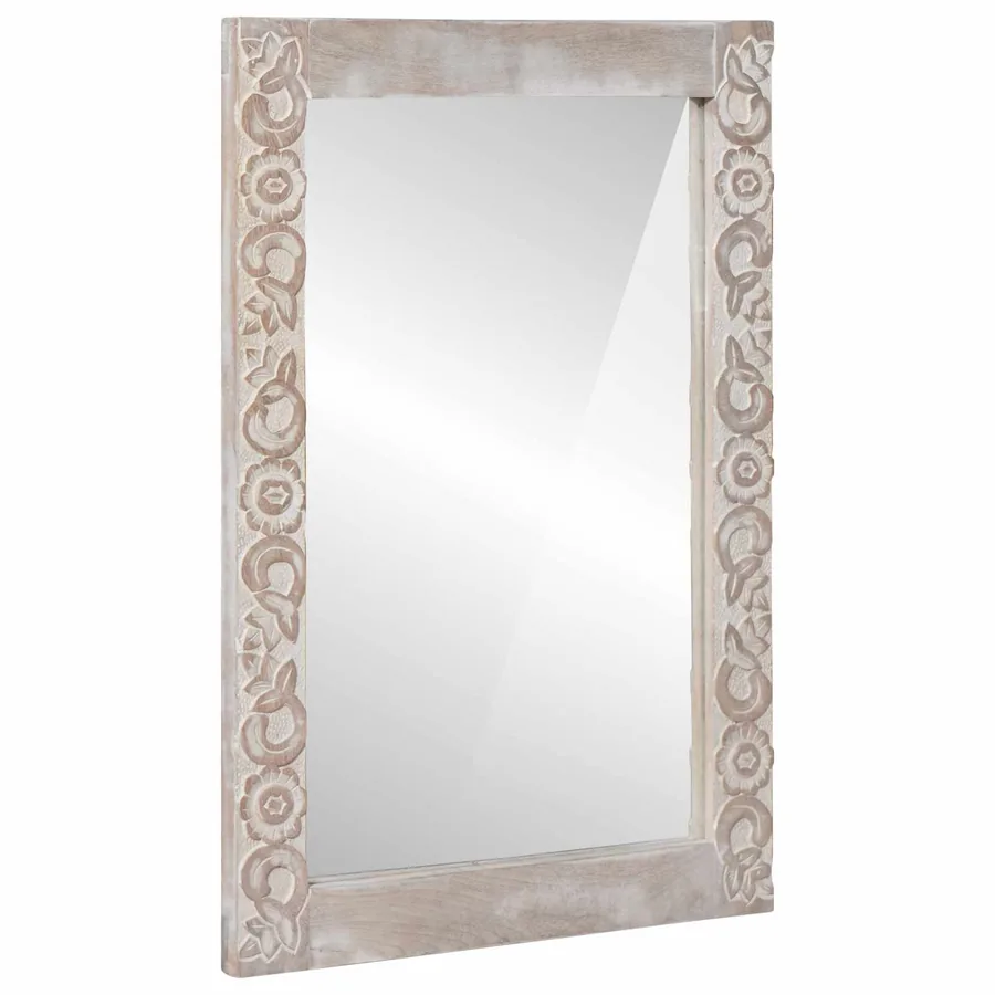 Miroir mural Blanc 70 x 50 cm Bois de mangue massif